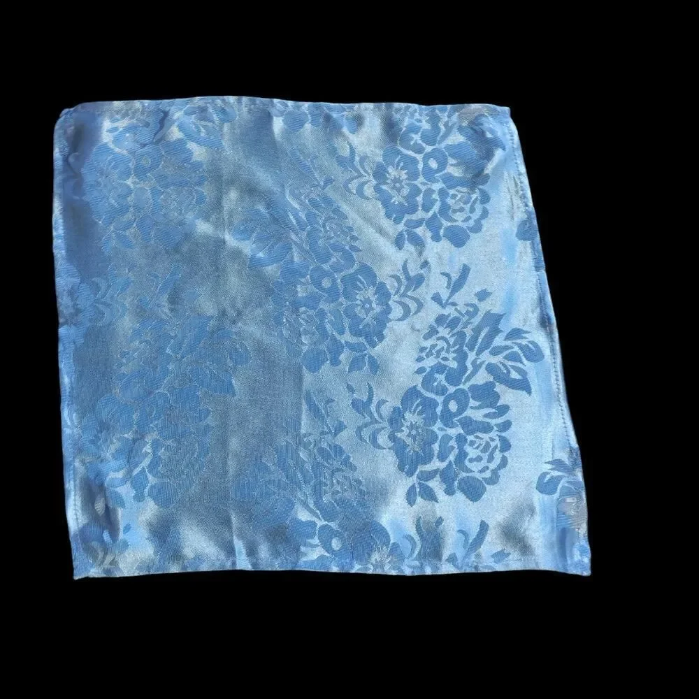 Vintage Set of blue silk floral table runner with 1 matching square